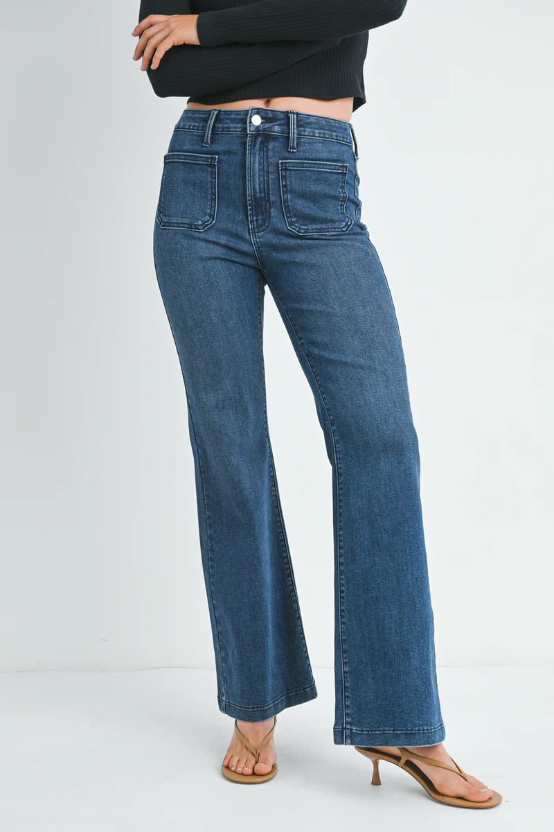 Arlo High Waisted Stretch Wide Leg Denim-Dark