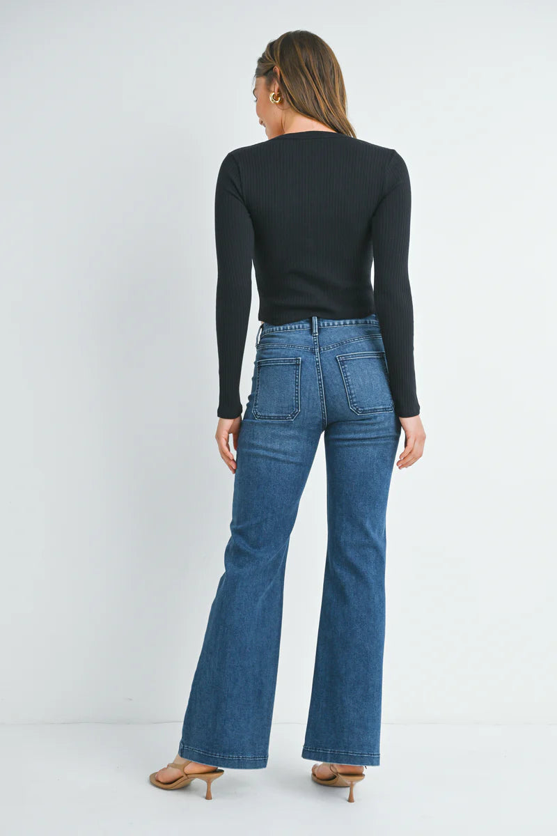 Arlo High Waisted Stretch Wide Leg Denim-Dark