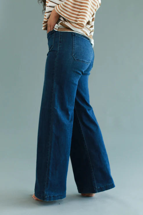 Arlo High Waisted Stretch Wide Leg Denim-Dark