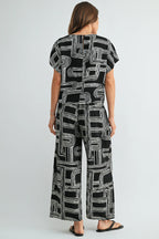 Aubrey Abstract Print Dolman Sleeve Blouse-Black White Flowy