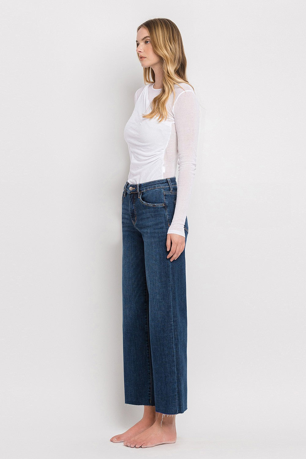 Tummy Control Mid Rise Wide Leg Denim-Dark