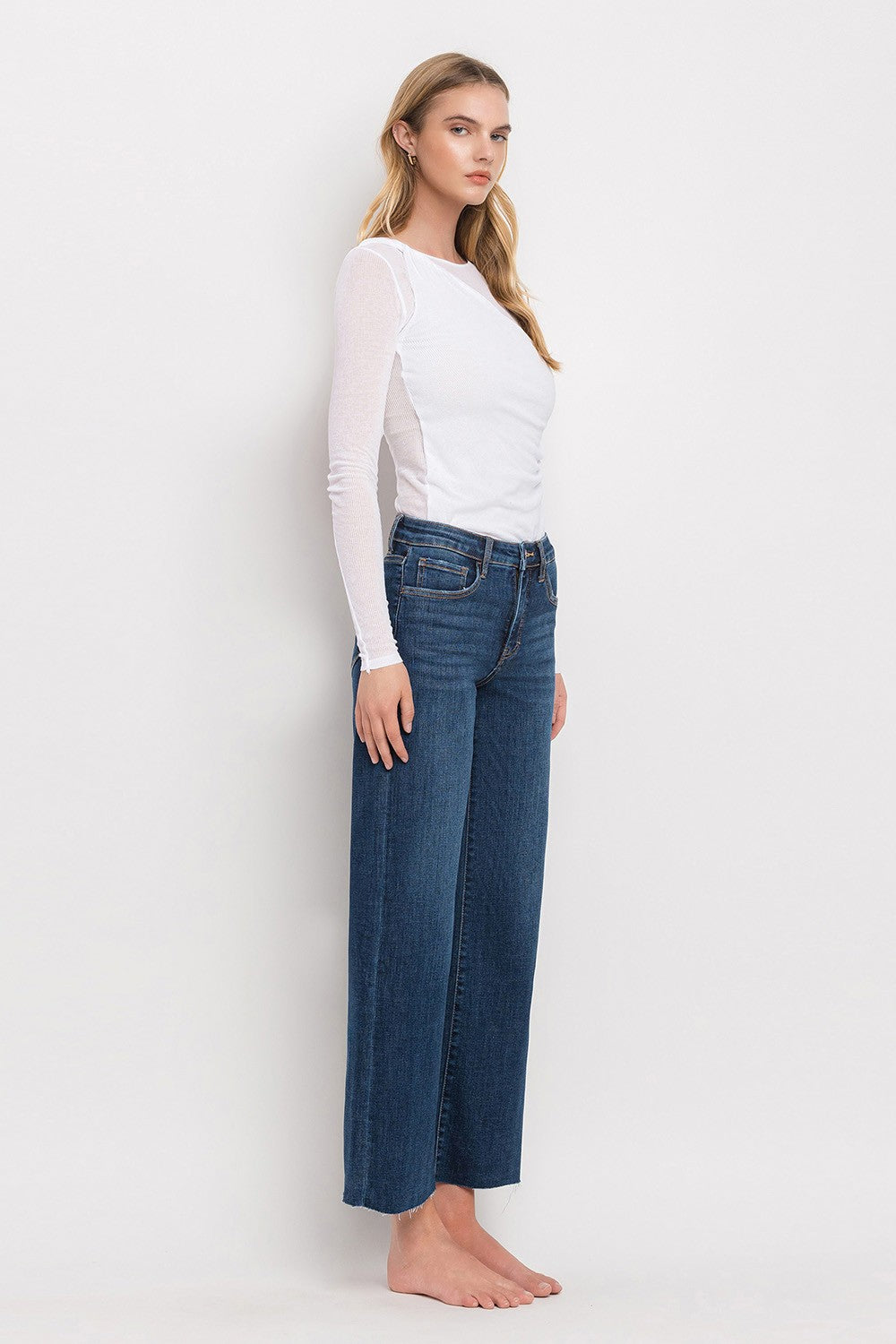 Tummy Control Mid Rise Wide Leg Denim-Dark