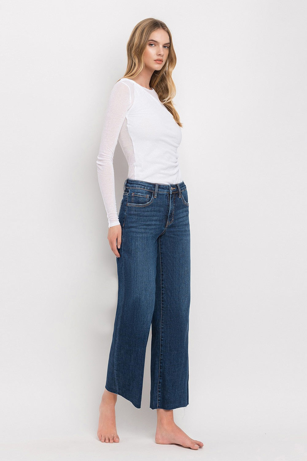 Tummy Control Mid Rise Wide Leg Denim-Dark