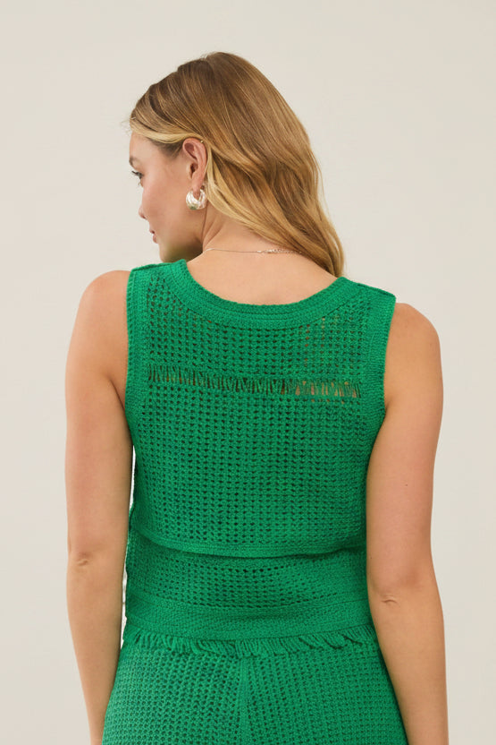 Crochet Tank Top with Fringe Hem-Kelly Green Knit | Women's Tops