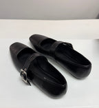 Maggie Buckle Strap Mary Jane Flats-Black