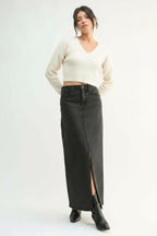 Dani Classic Stretch Denim Midi Skirt-Washed Black