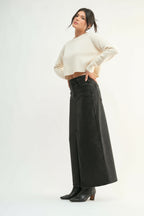 Dani Classic Stretch Denim Midi Skirt-Washed Black