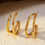 Non-Tarnish Double Hoop Earrings - 18k Gold Plated