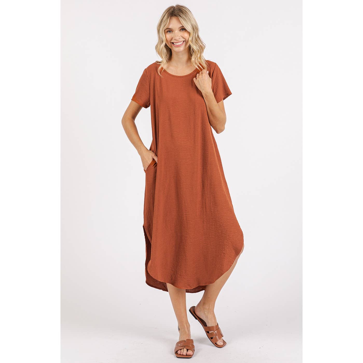 Belle Short Sleeve Midi Dress-Copper Airflow