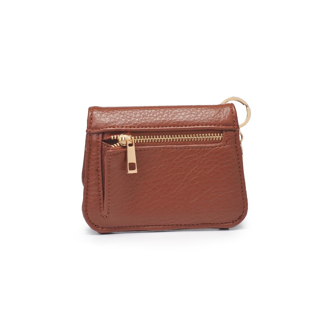 Back view of black snap wallet with zipper pocket on white background