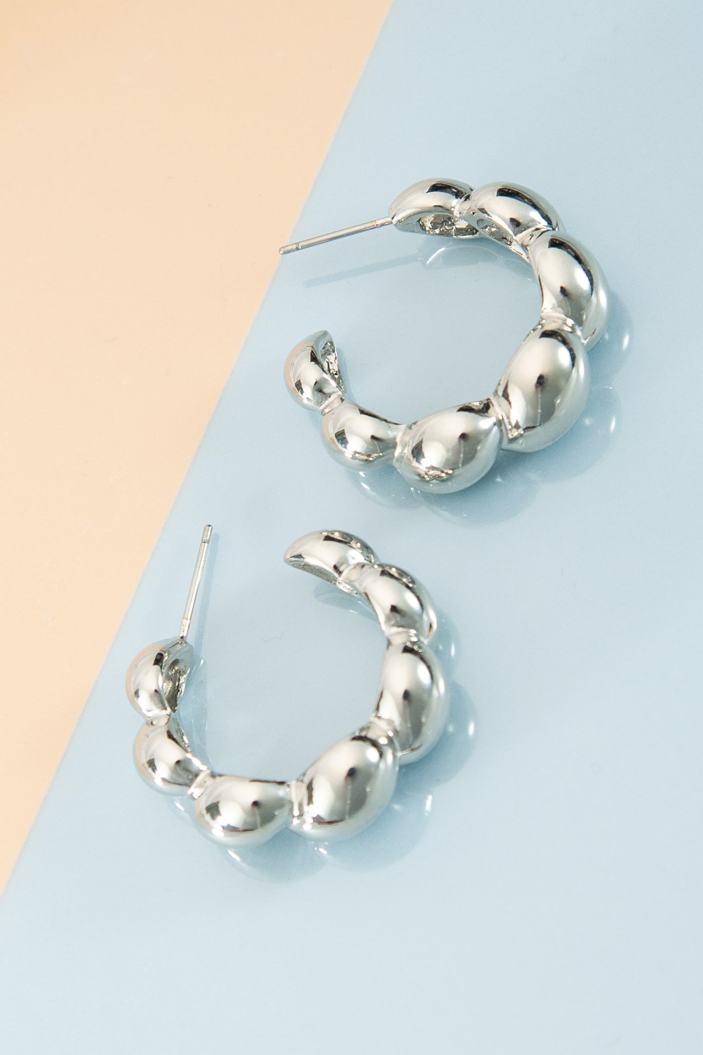 Twist Bubble Hoop Earrings-Silver