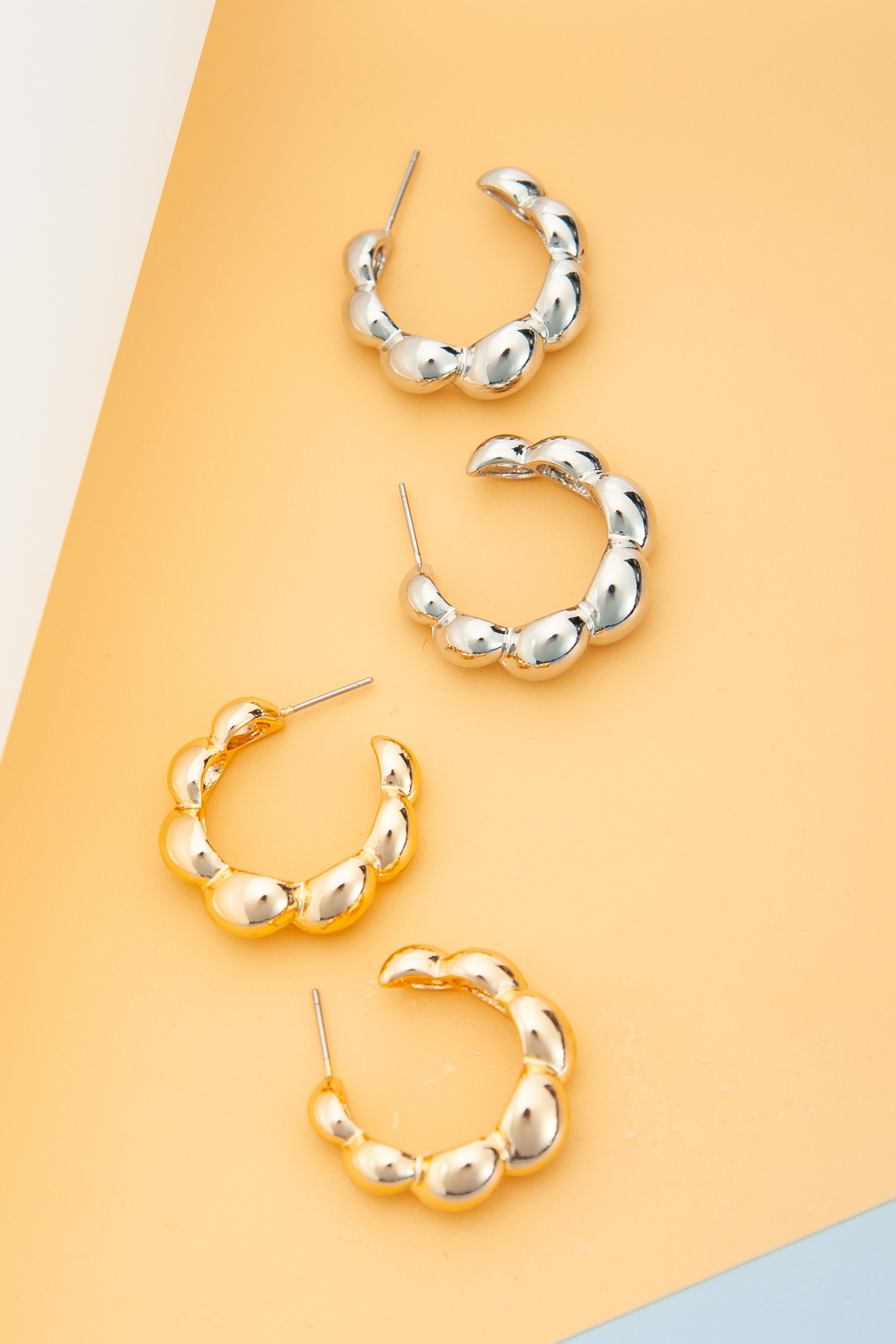 Twist Bubble Hoop Earrings-Silver