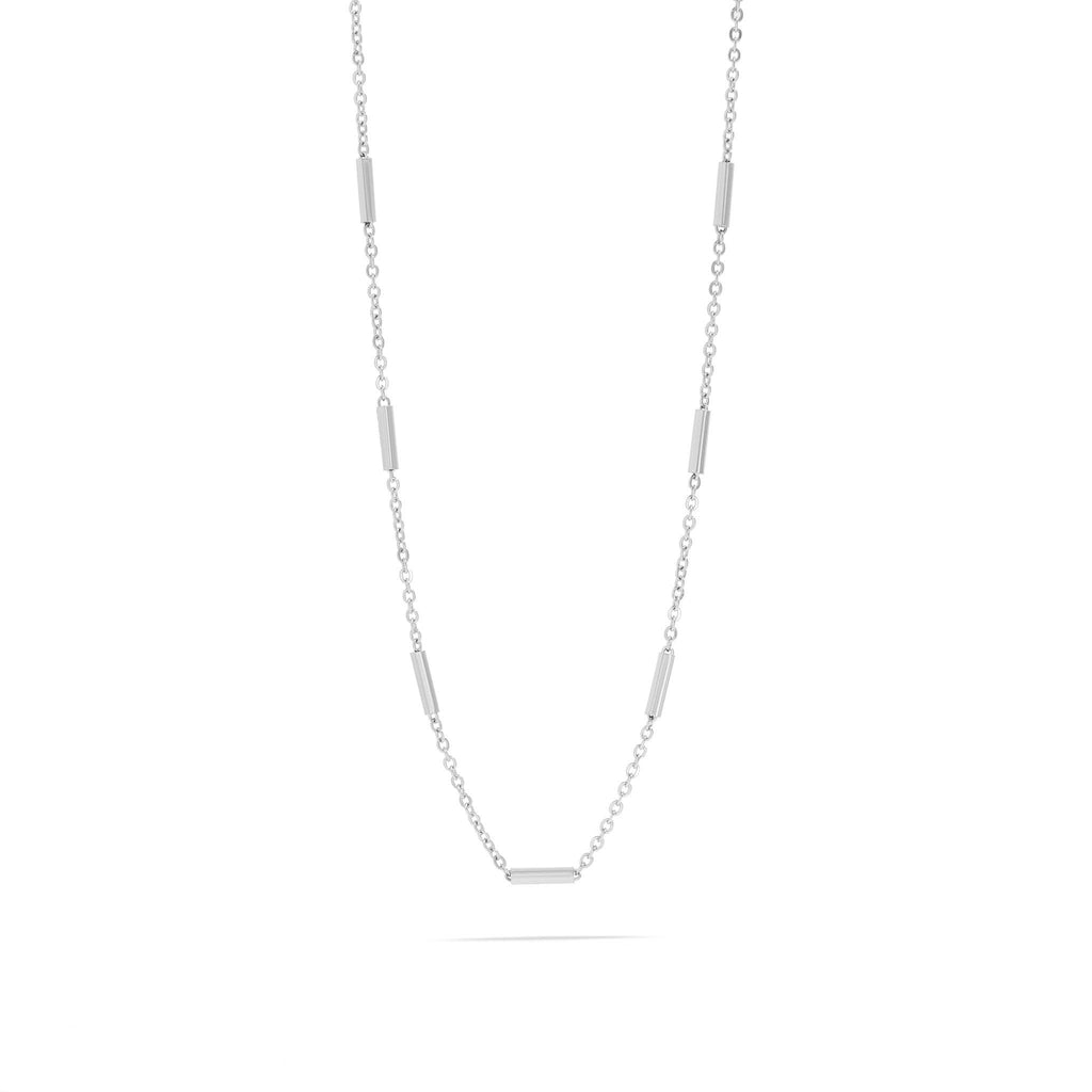 Silver bar and chain necklace on a white background