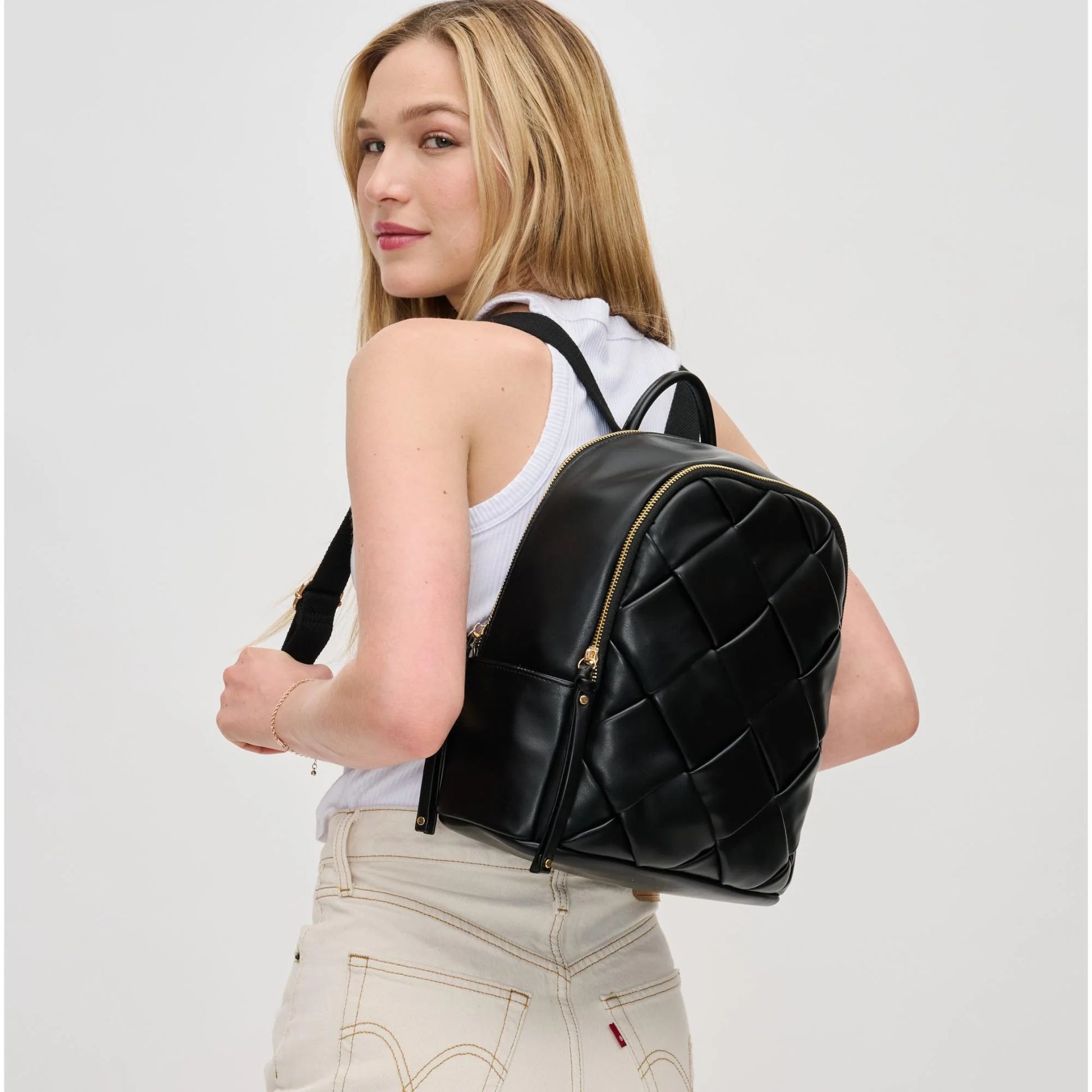 Vegan Leather Backpack-Black