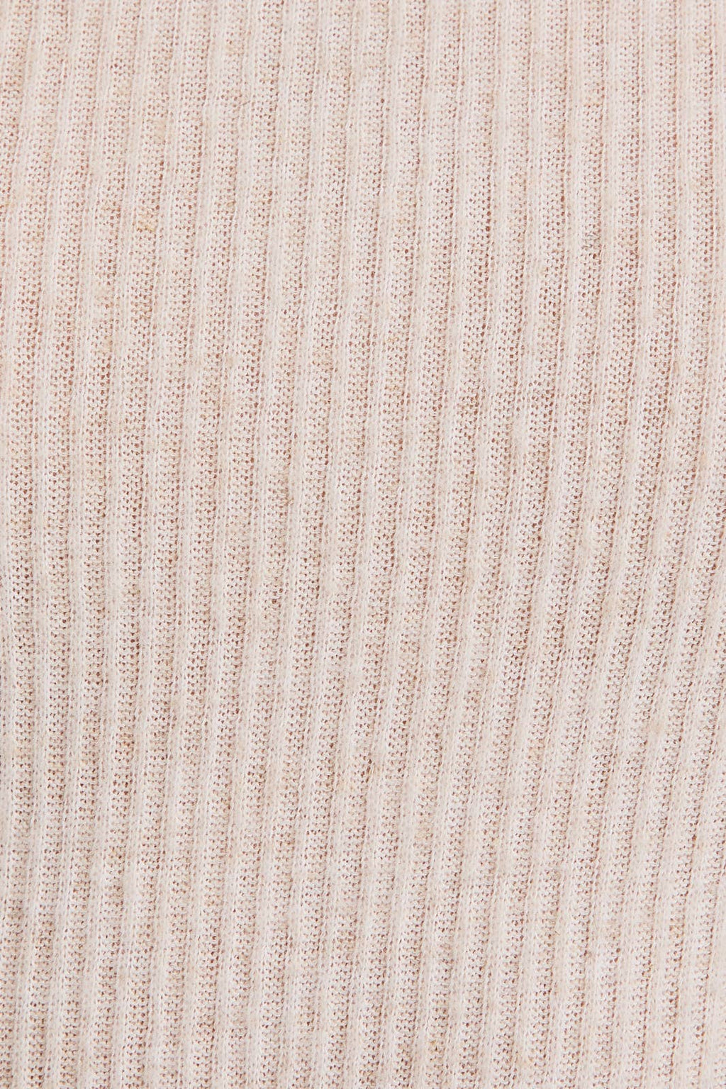 Close-up of oatmeal mock neck ribbbed knit fabric