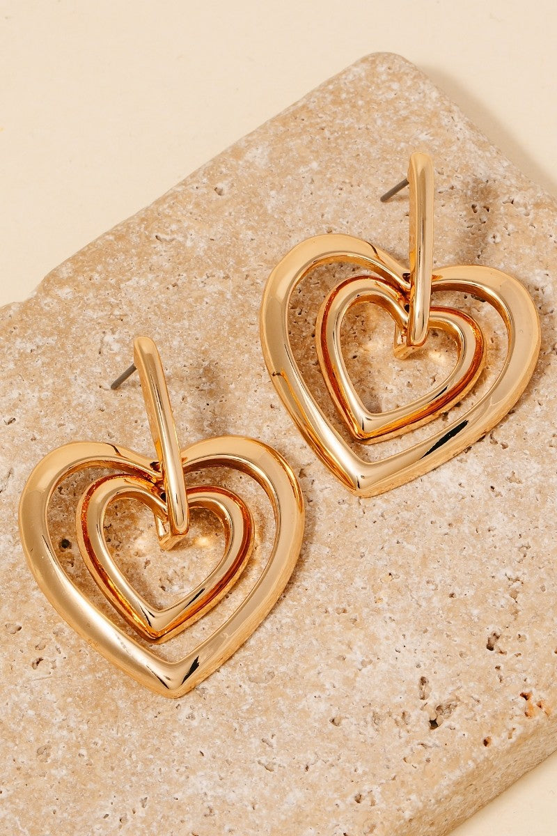 Layered Dangle Hearts Earrings-Gold