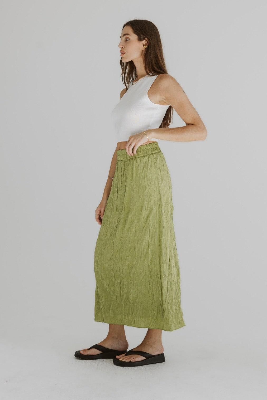 Bridgit A-Line Midi Skirt-Apple Green