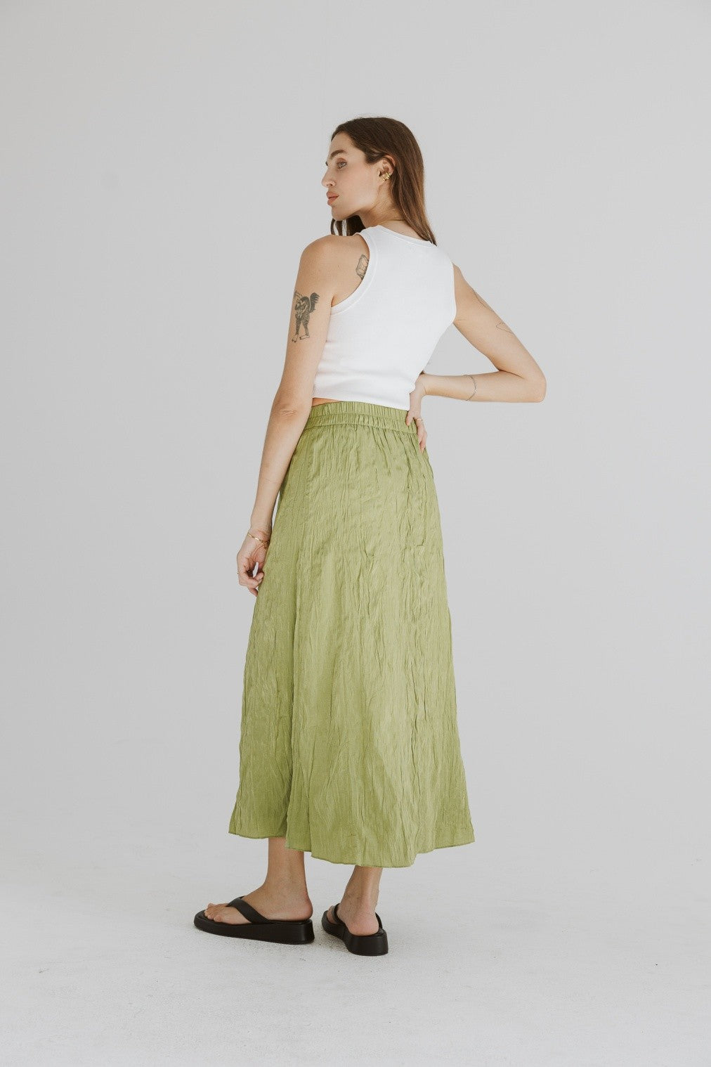 Bridgit A-Line Midi Skirt-Apple Green