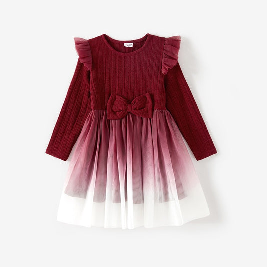 Color Block and Flutter Dress-Burgundy