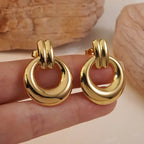 18k Non-Tarnish Circle Design Stud Earrings-Gold