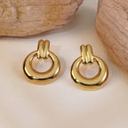 18k Non-Tarnish Circle Design Stud Earrings-Gold