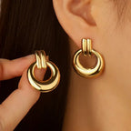 18k Non-Tarnish Circle Design Stud Earrings-Gold