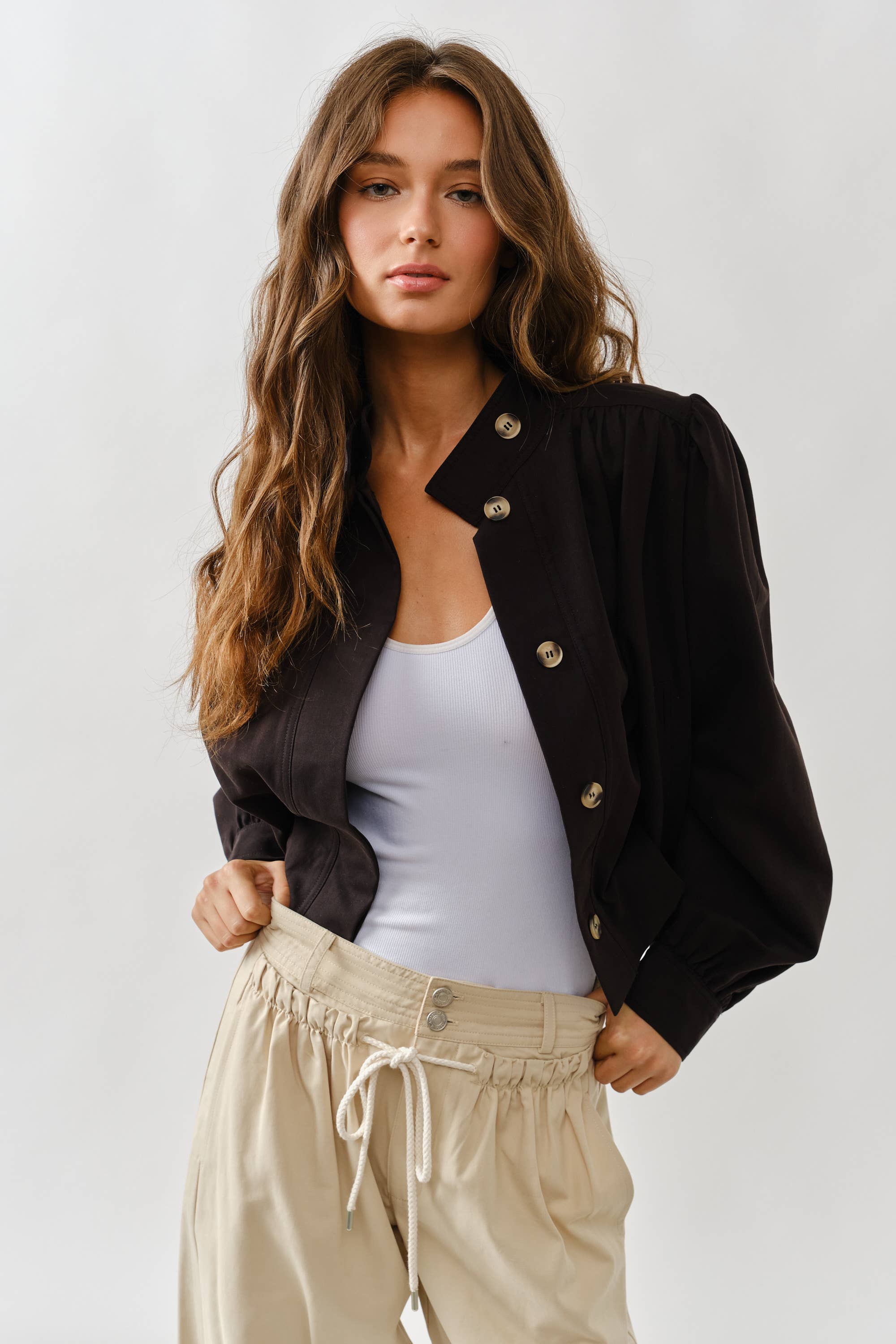 Short Balloon Trench Jacket-Black