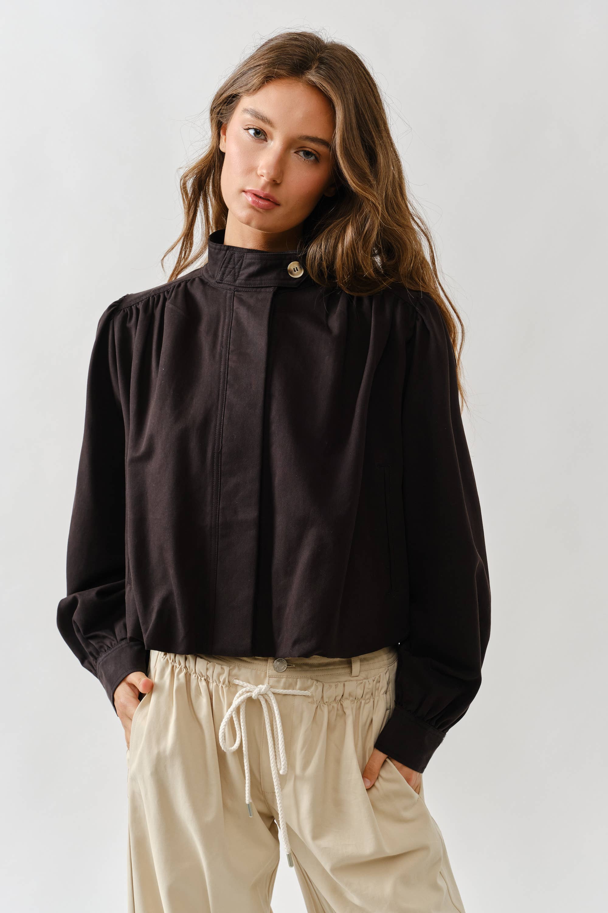 Short Balloon Trench Jacket-Black