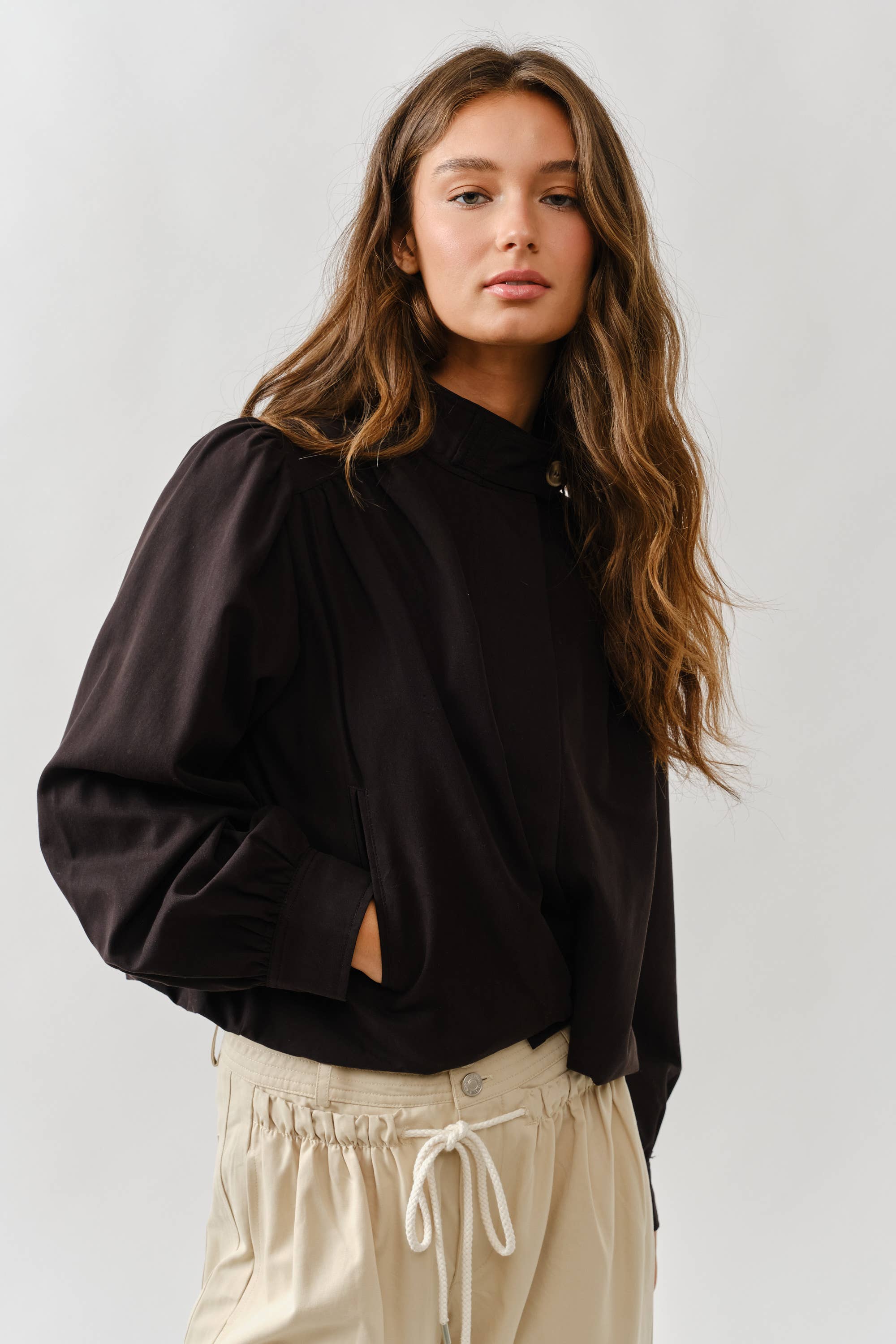 Short Balloon Trench Jacket-Black