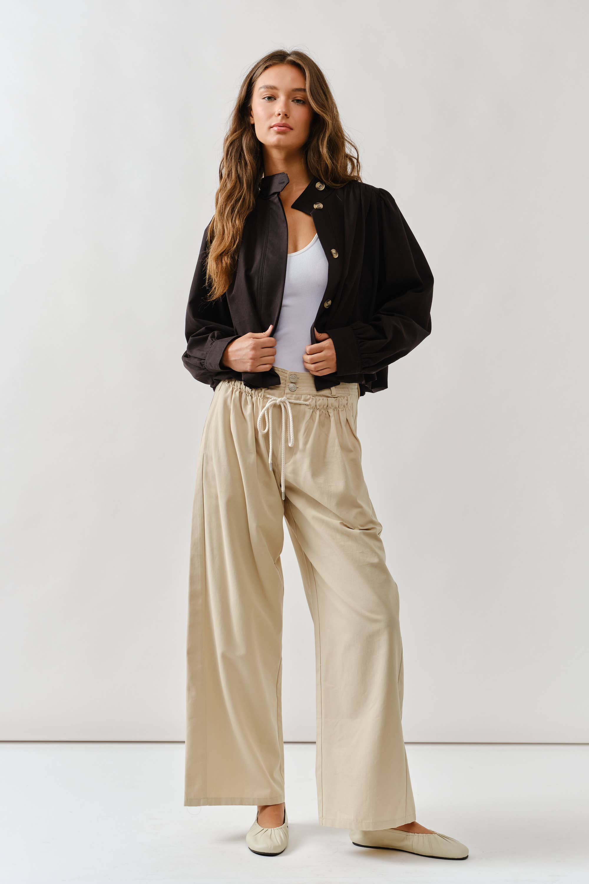 Short Balloon Trench Jacket-Black