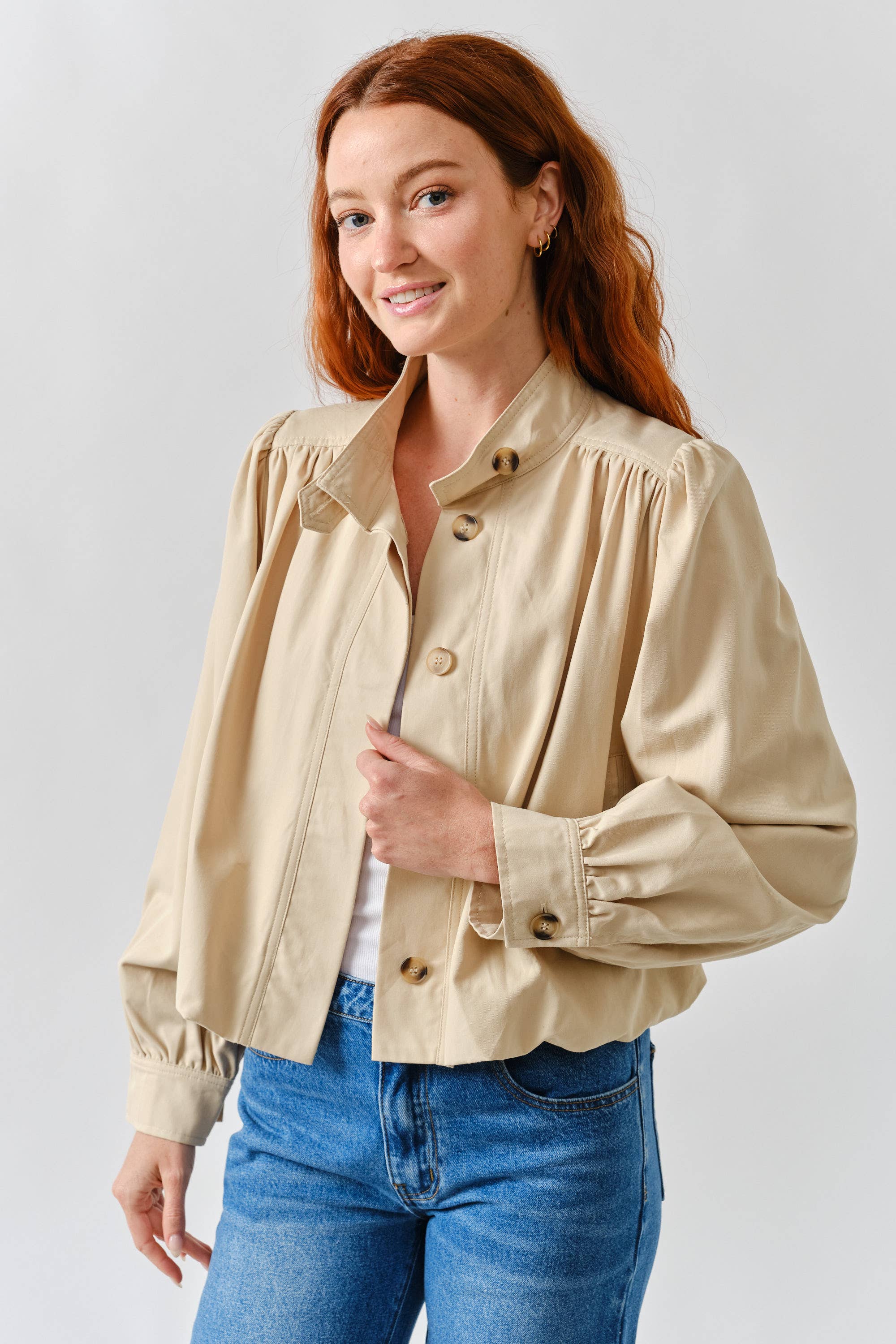 Short Balloon Trench Jacket-Tan