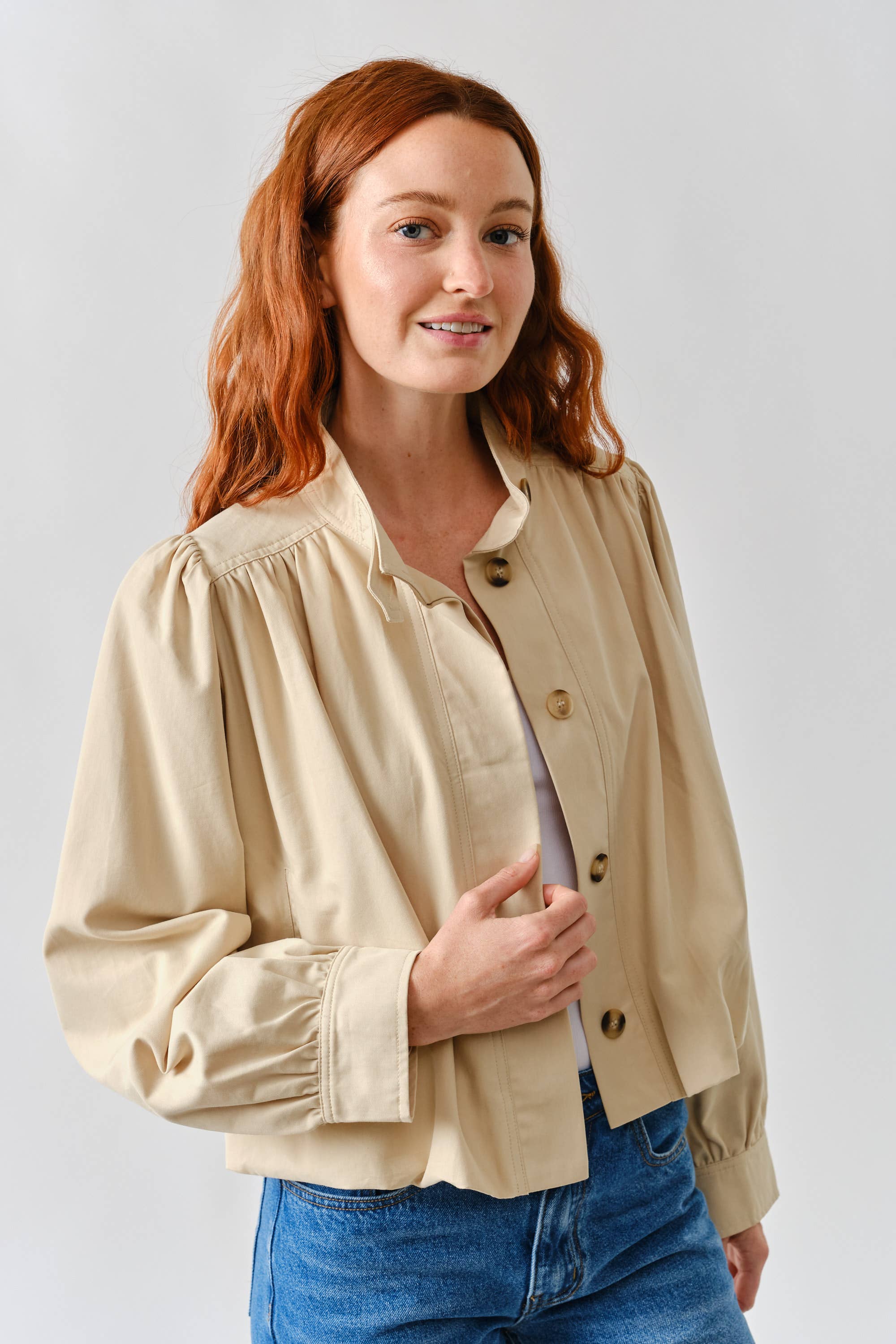 Short Balloon Trench Jacket-Tan