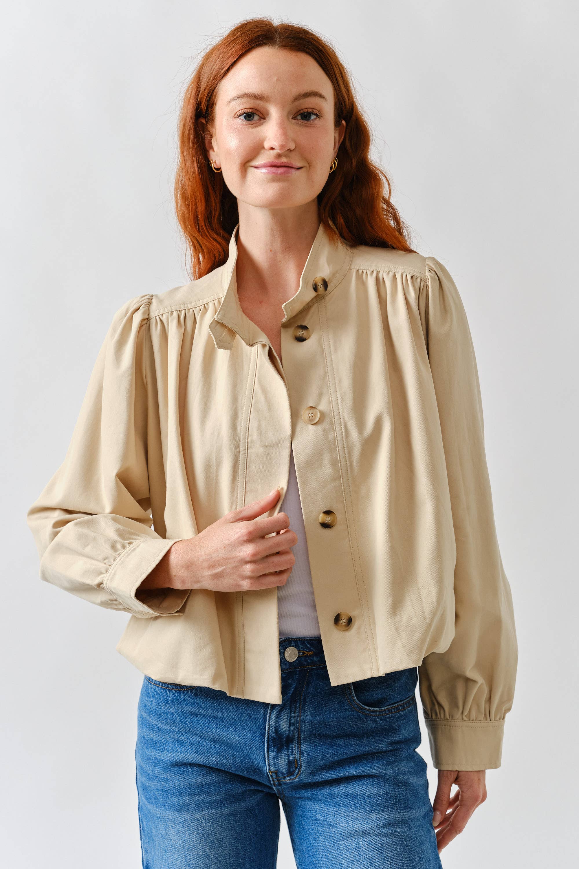 Short Balloon Trench Jacket-Tan