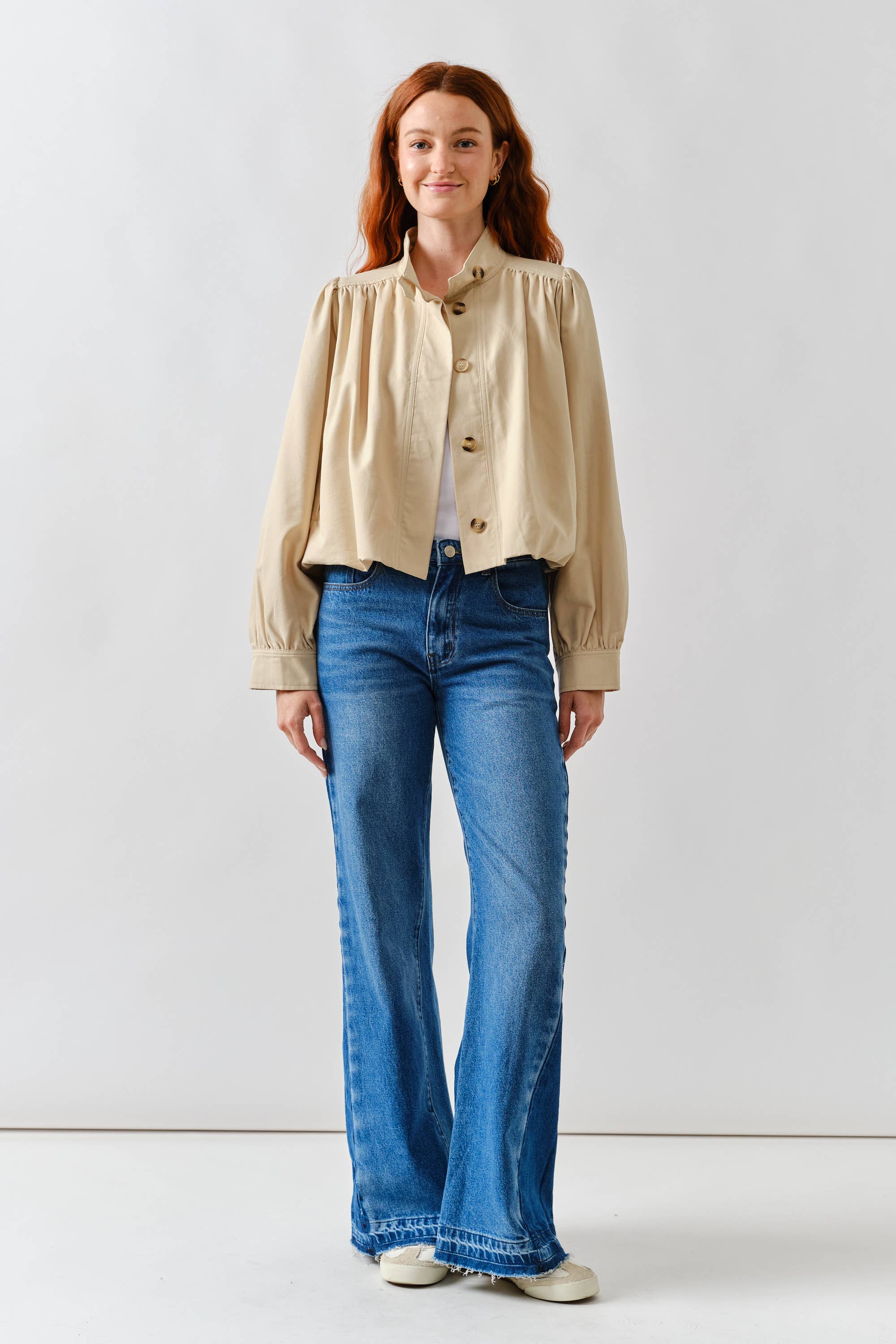 Short Balloon Trench Jacket-Tan