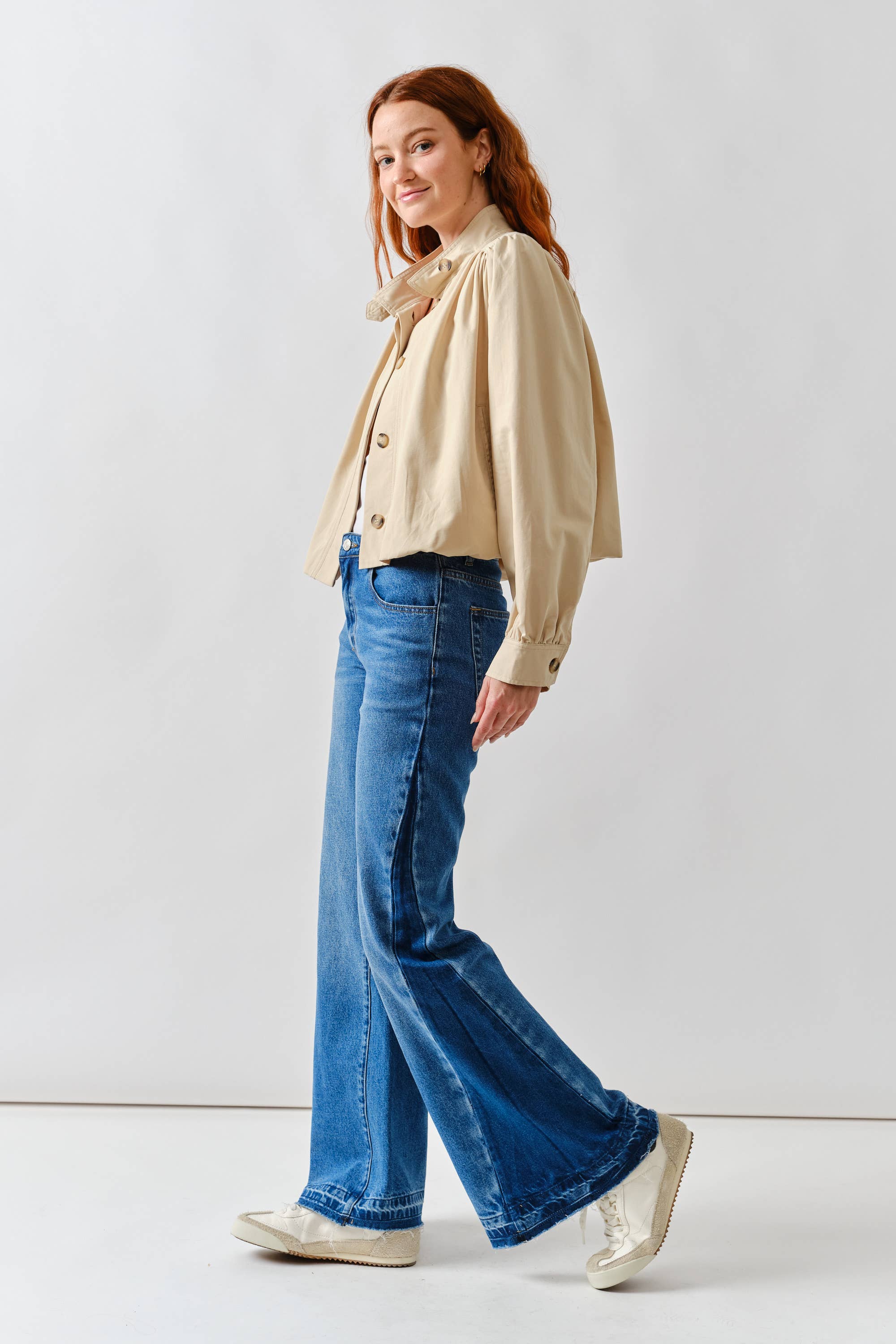 Short Balloon Trench Jacket-Tan