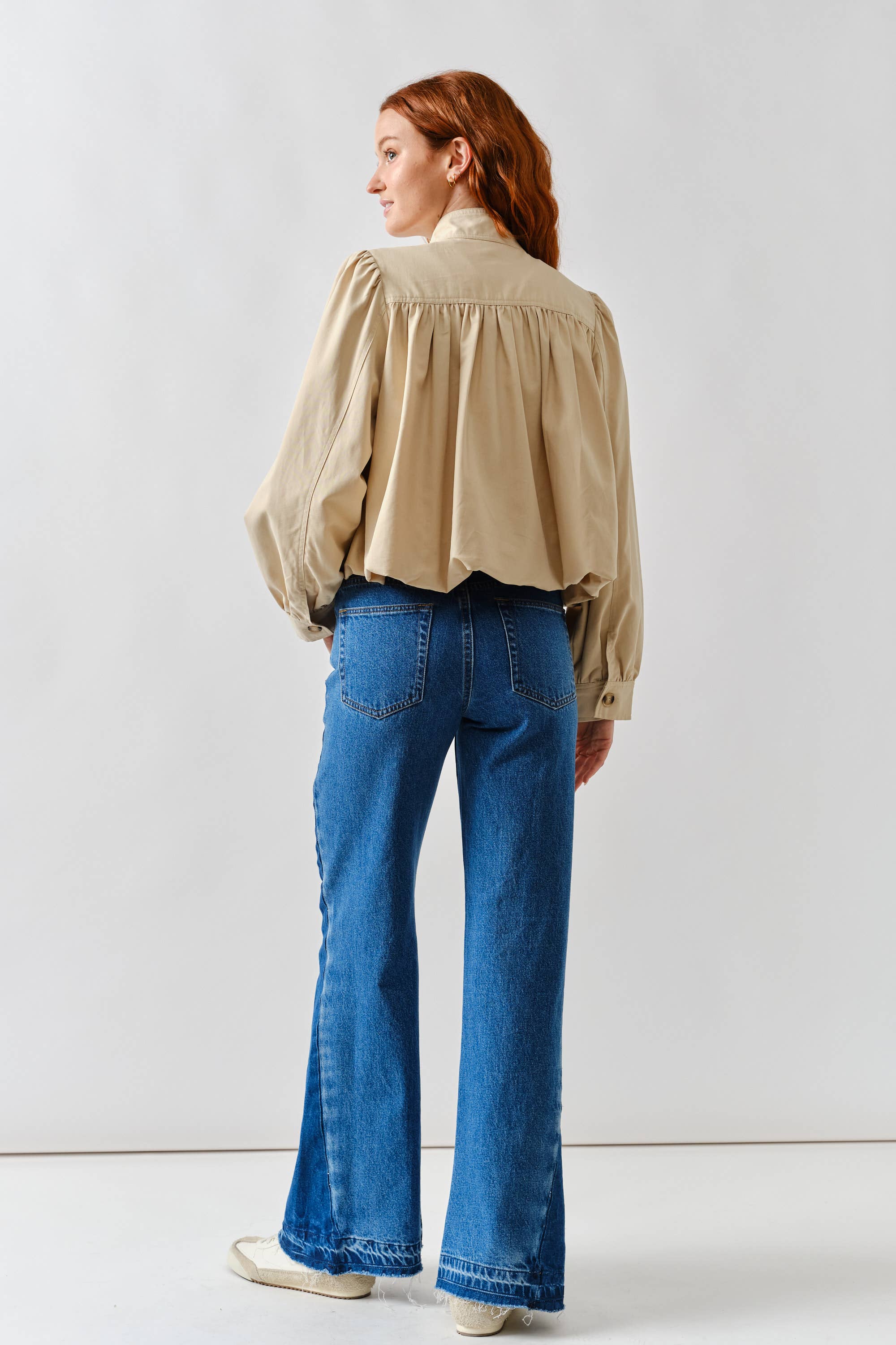 Short Balloon Trench Jacket-Tan