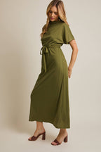 Women's mock neck olive knit maxi dress