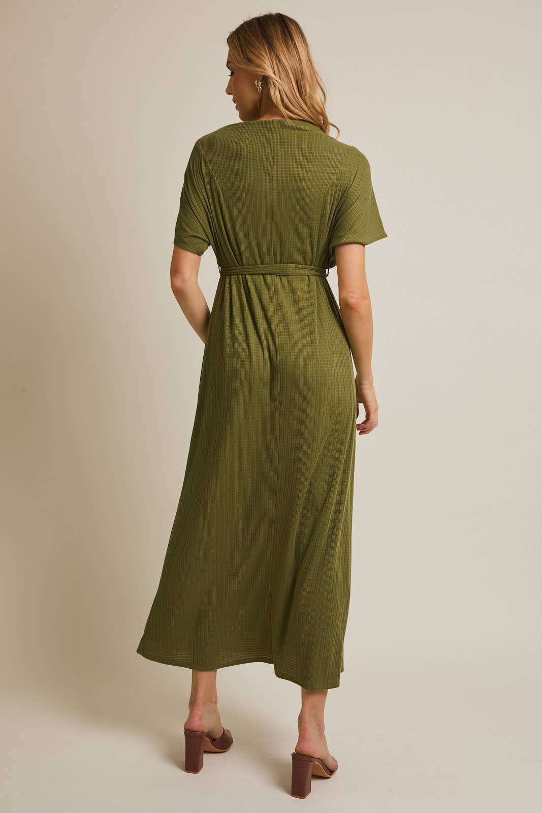 Women's mock neck olive knit maxi dress