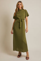 Women's mock neck olive knit maxi dress