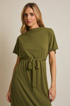 Women's mock neck olive knit maxi dress