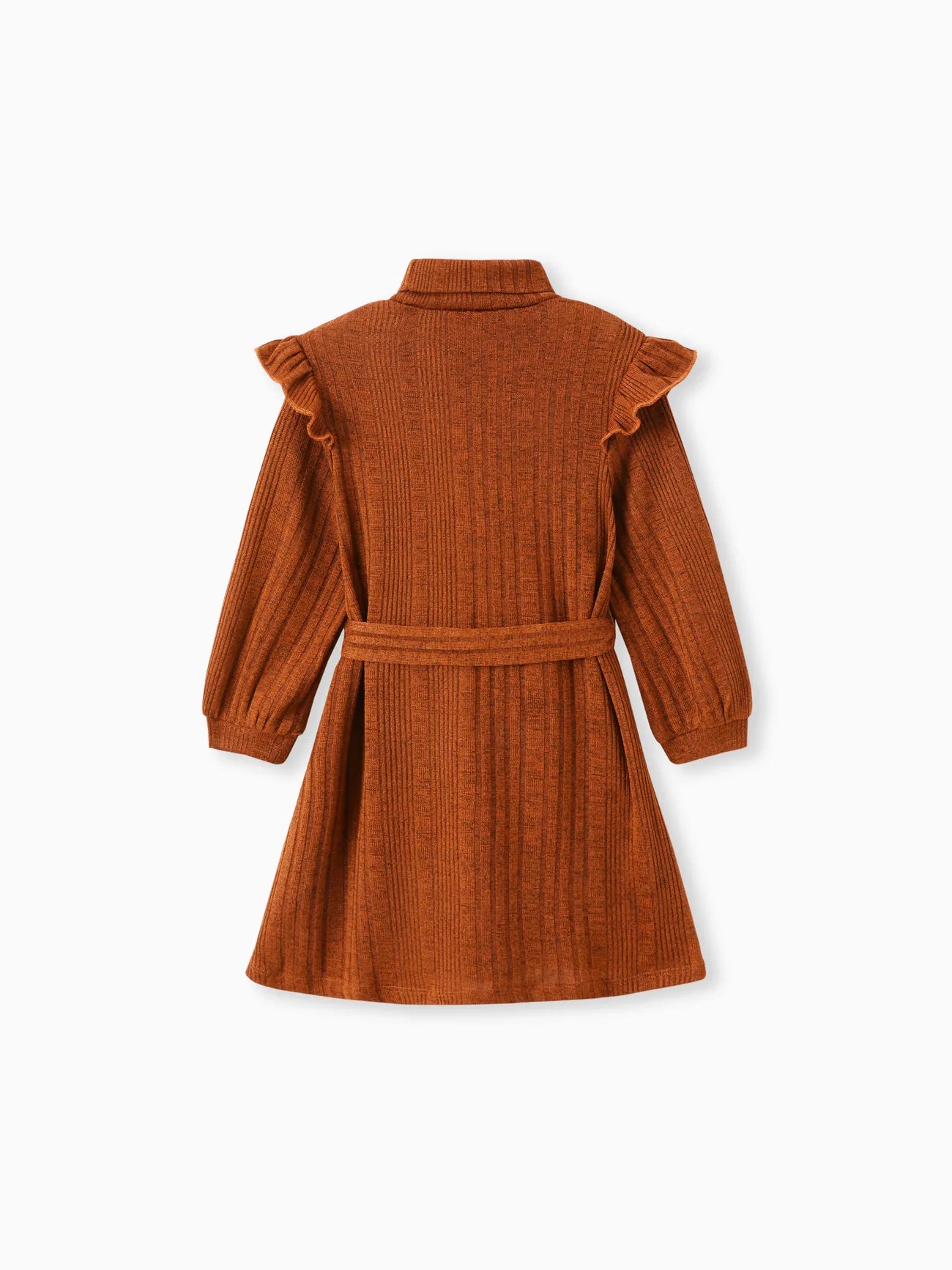 Long Sleeve Flutter Knit Dress-Rust