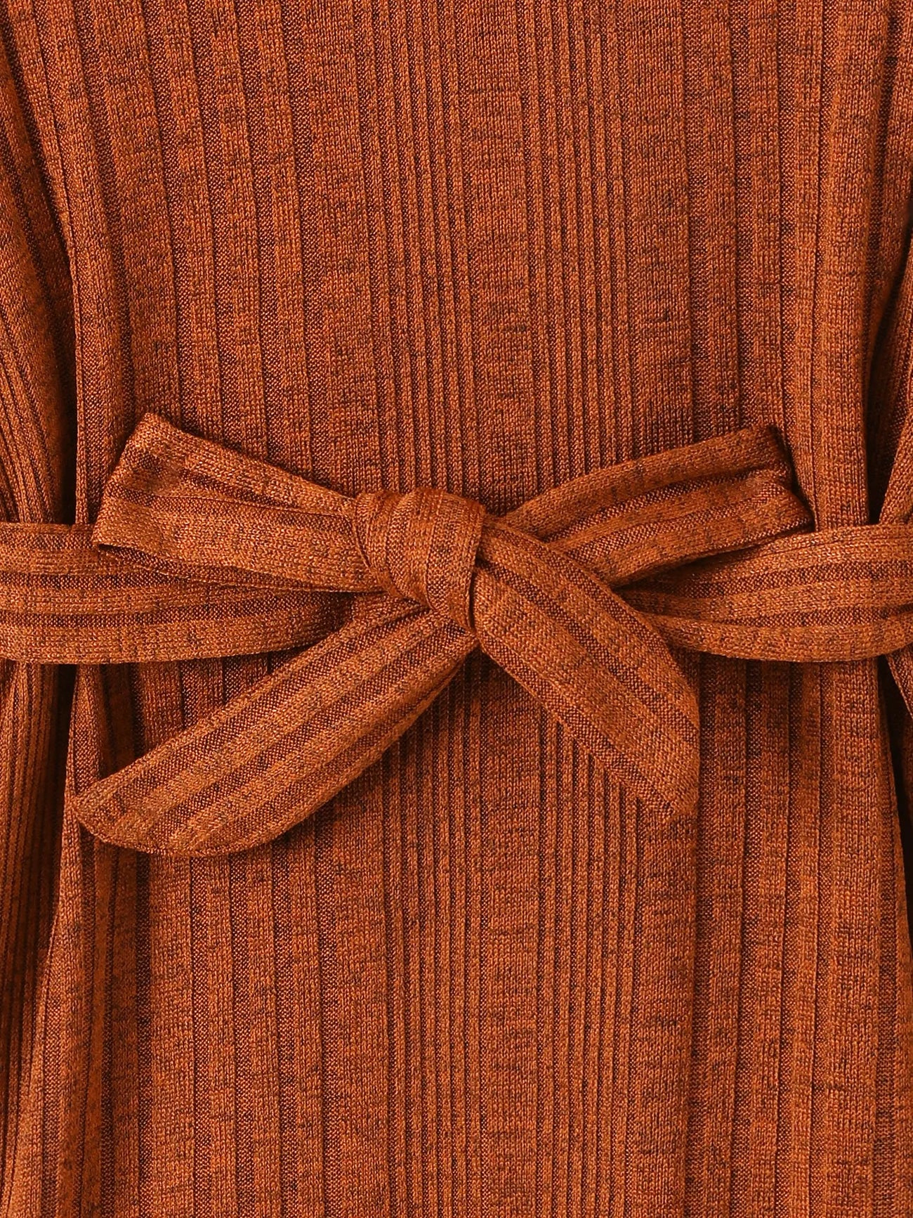 Long Sleeve Flutter Knit Dress-Rust