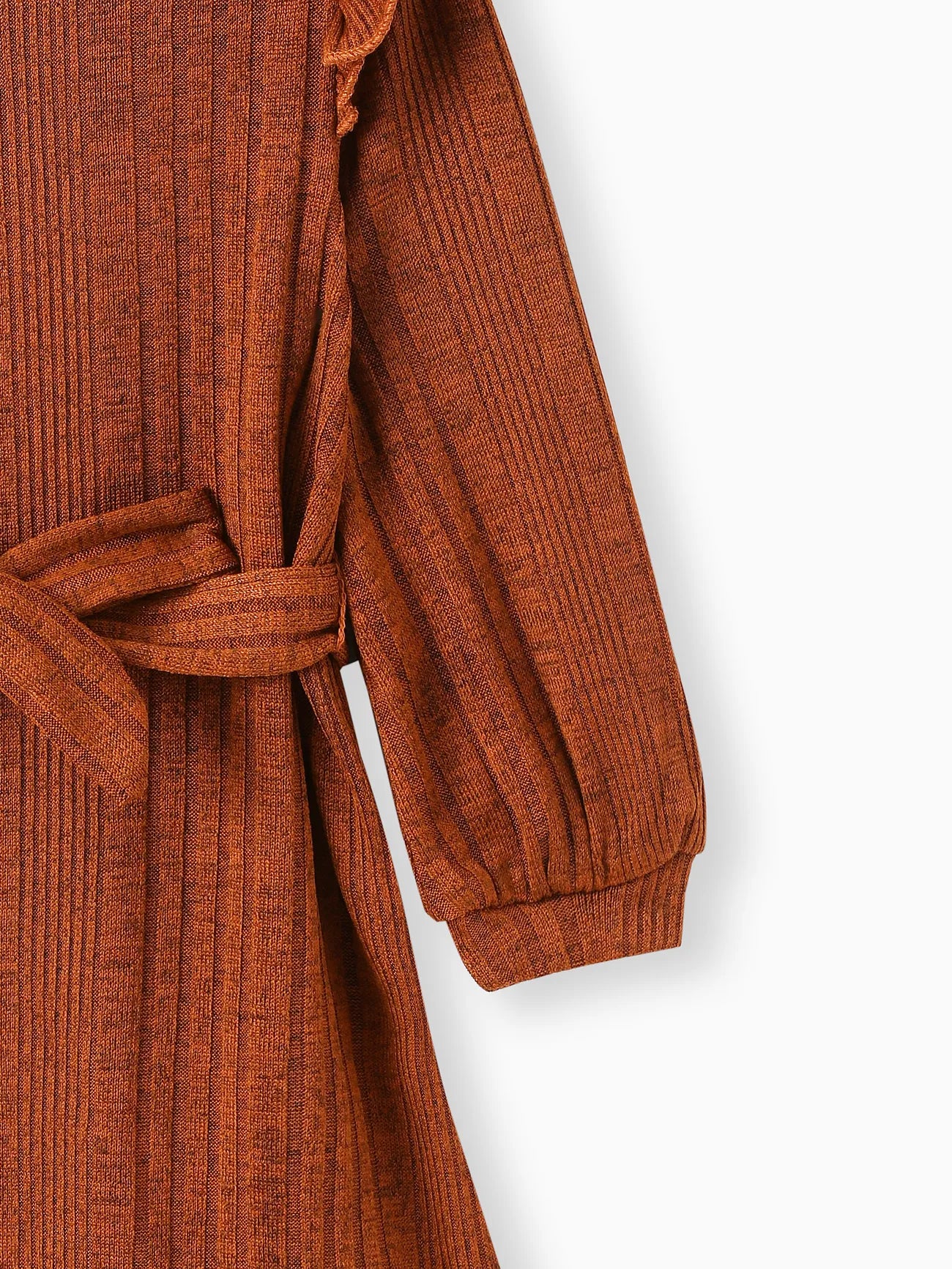 Long Sleeve Flutter Knit Dress-Rust