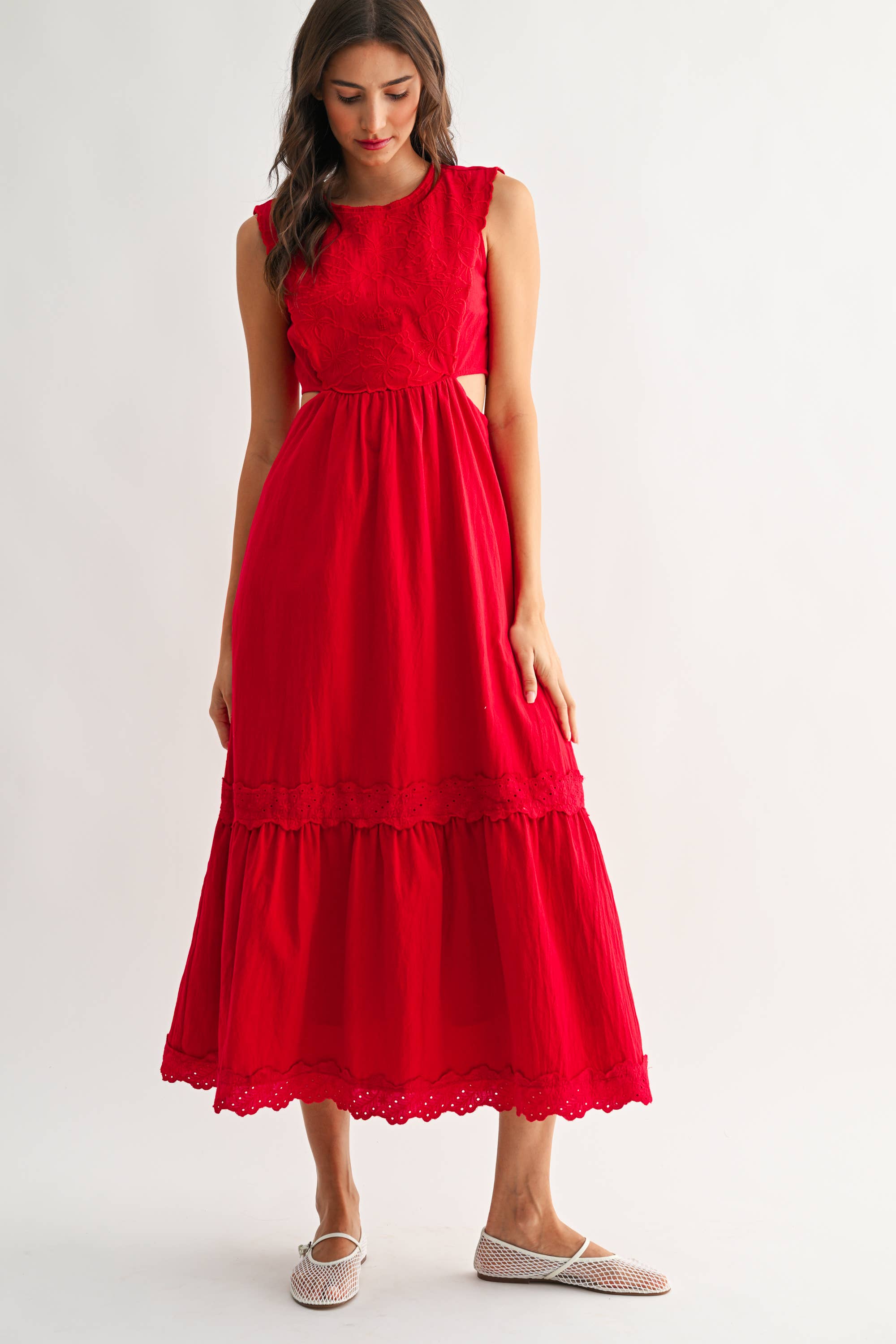 Embroidered Cut-out Maxi Dress-Red Texture | Women's Dresses - Erma Jean Small Embroidered Cut-out Maxi Dress-Red Texture | Women's Dresses - Erma Jean Small