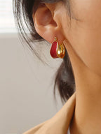 Non-Tarnish Enamel Hoop Earring-18k Gold Plated Red