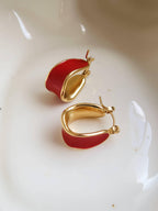 Non-Tarnish Enamel Hoop Earring-18k Gold Plated Red