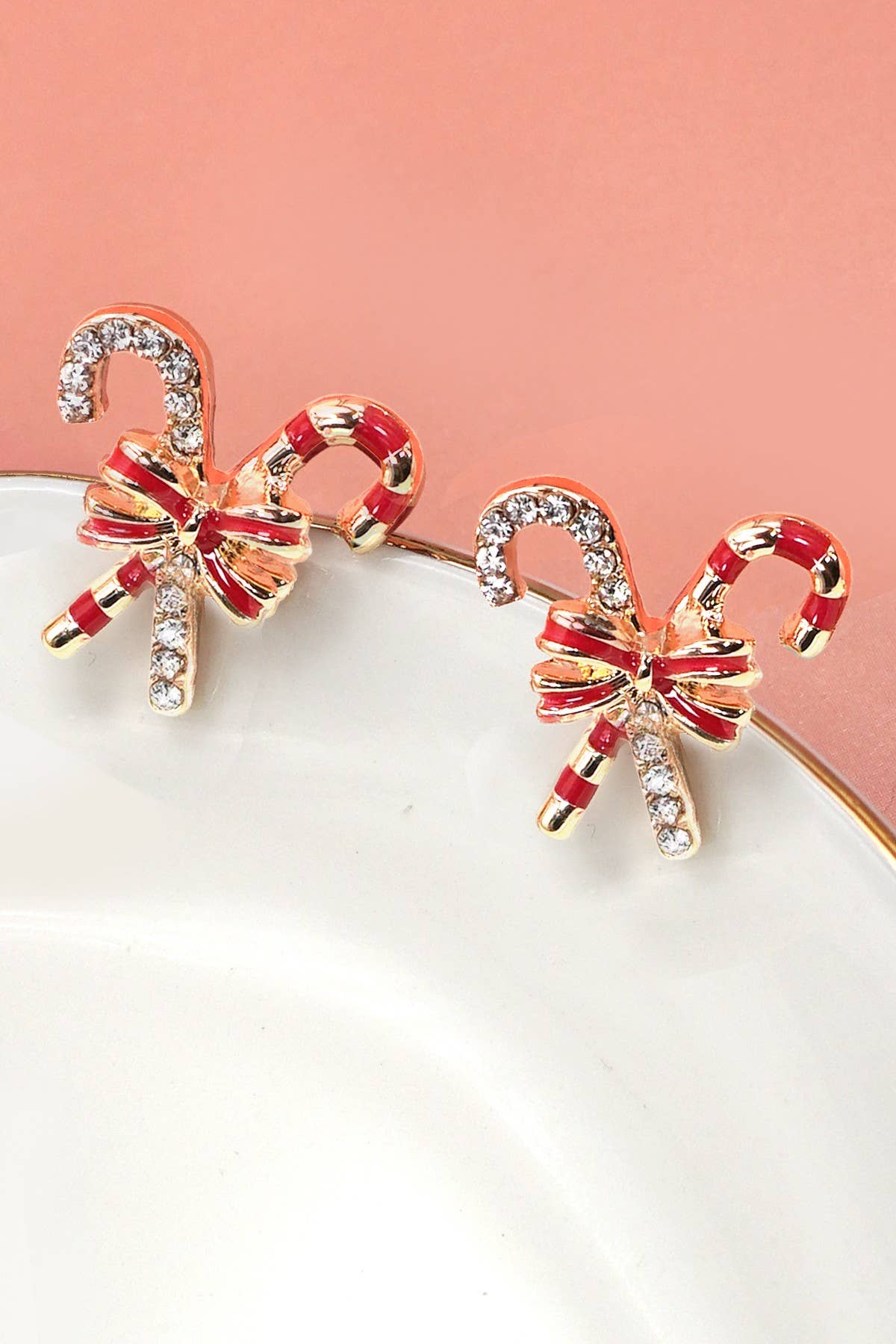 Candy Cane Rhinestone Bow Earrings