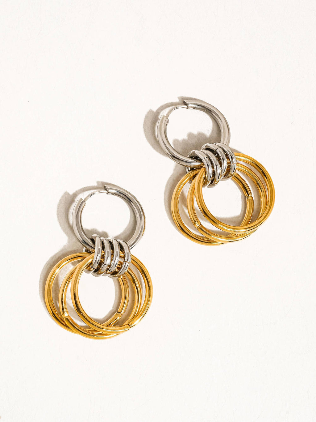 Non-Tarnish Two Tone Triple Hoop Dangle Earrings-18k Gold Plated