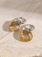 Non-Tarnish Two Tone Triple Hoop Dangle Earrings-18k Gold Plated