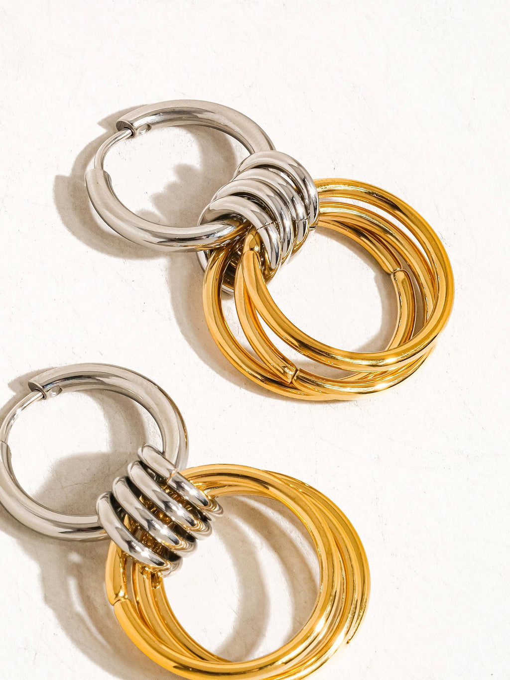 Non-Tarnish Two Tone Triple Hoop Dangle Earrings-18k Gold Plated